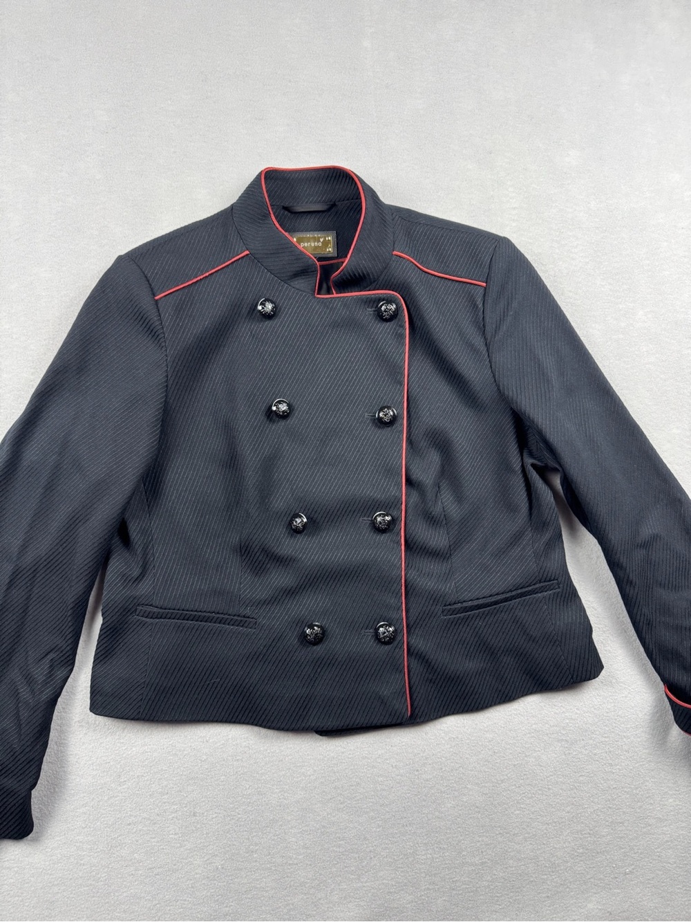M&S Peruna Military Jacket Black Red Trim Size 12 Classic Preppy Utility